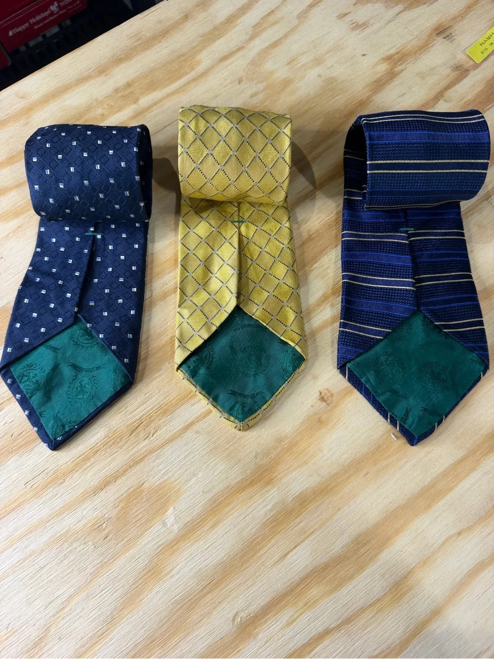 Tommy Hilfiger Men’s Silk Necktie Lot of 3 Crest Logo Blue Gold Geometric